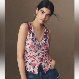 Maeve Pink Floral Ruffle Blouse